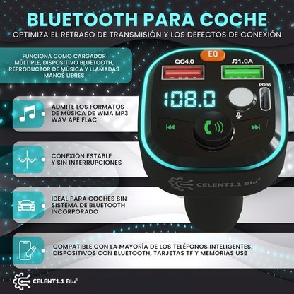 CELENTBLU1.1 Transmisor FM Bluetooth 5.3, Llamadas Manos Libres Inalámbrico Reproductor MP3