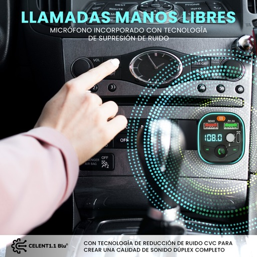 CELENTBLU1.1 Transmisor FM Bluetooth 5.3, Llamadas Manos Libres Inalámbrico Reproductor MP3